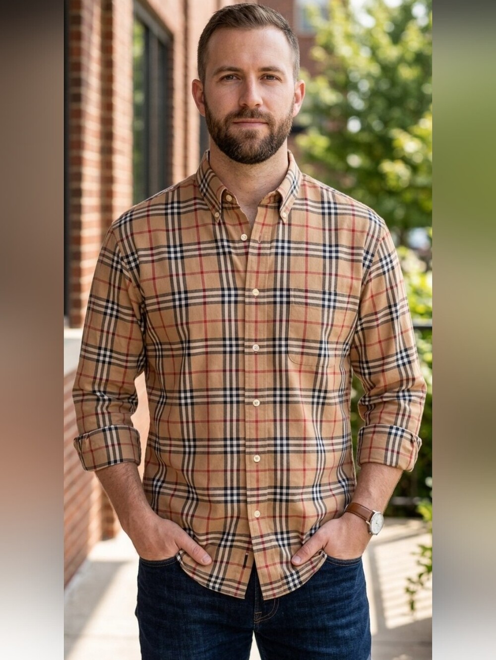 {Van Heusen} Men's Nova Check Plaid Button-down Shirt - Size XL